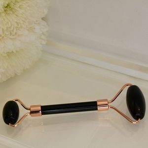 Black Obsidian Crystal Facial Roller Rose Gold